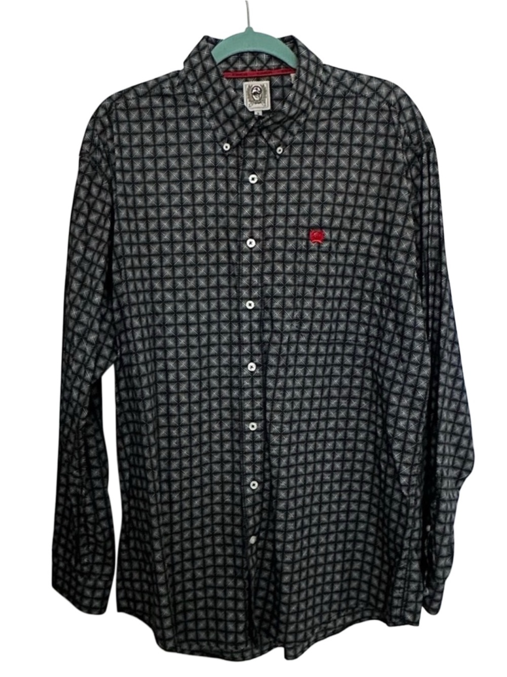 Cinch Western Button Down Shirt Mens L Black Geometric Print Long Sleeve